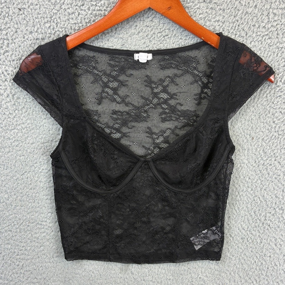 Garage Floral Lace Bustier Corset Crop Top Womens M Black Coquette Party Y2K